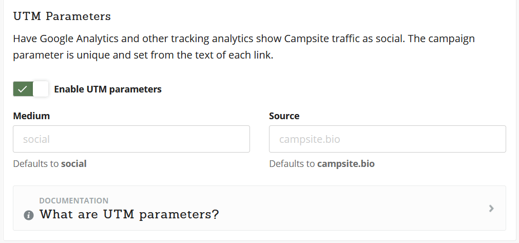 UTM parameters settings